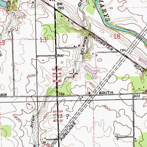 Topographic Map of Selking Ditch, IN