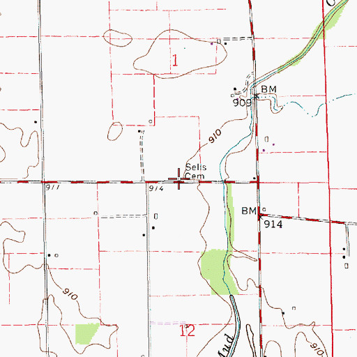 Topographic Map of Sells Cemetery, IN