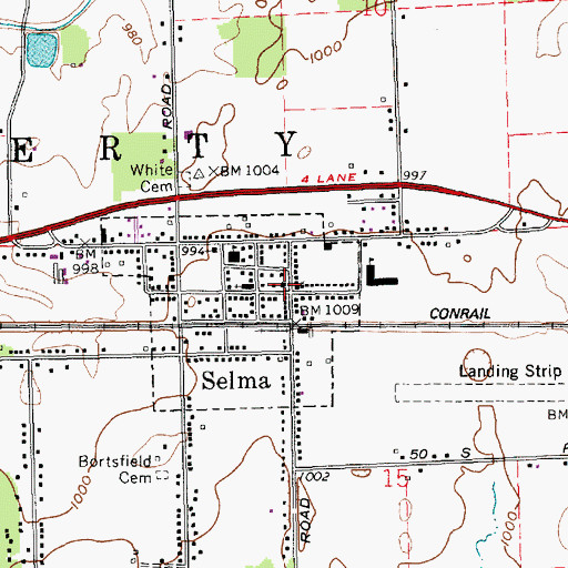 Topographic Map of Selma, IN