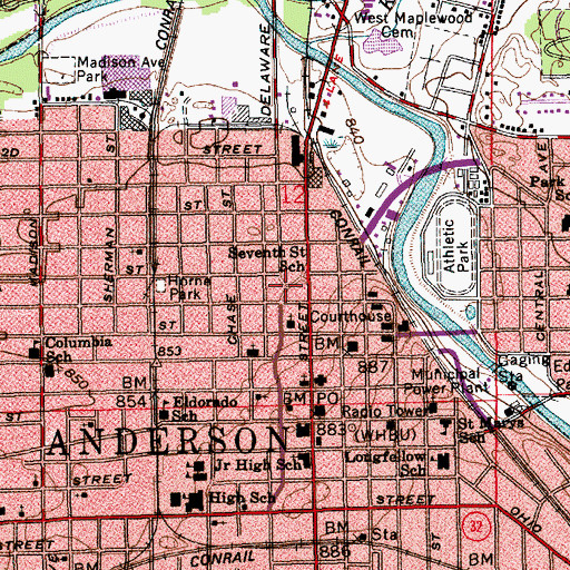 Topographic Map of Seventh Street School, IN