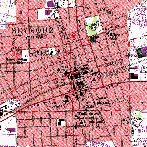Topographic Map of Seymour, IN