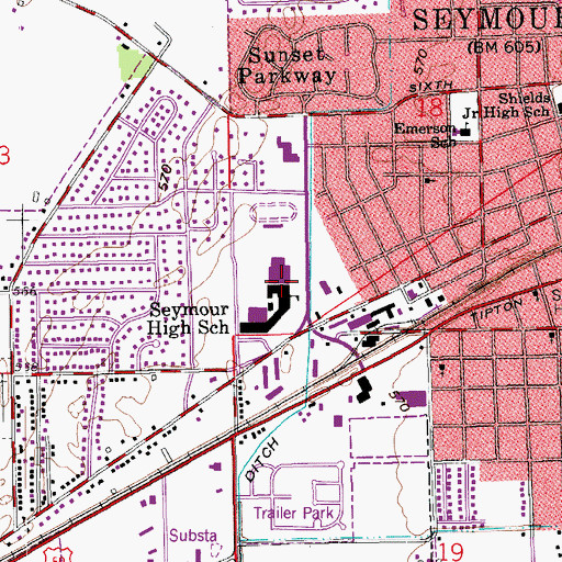 Topographic Map of Seymour Senior High School, IN