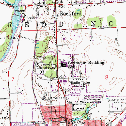 Topographic Map of Seymour-Redding Elementary School, IN