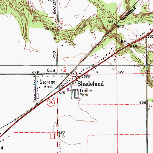 Topographic Map of Shadeland, IN