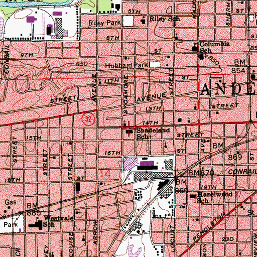 Topographic Map of Shadeland Elementary School, IN