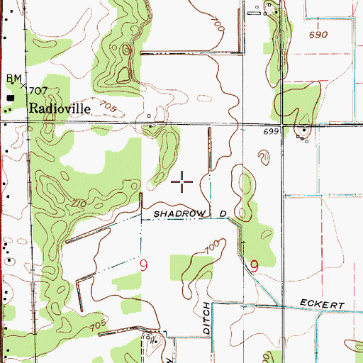 Topographic Map of Shadrow Ditch, IN