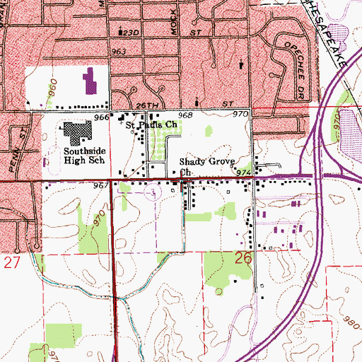 Topographic Map of Shady Grove Church, IN