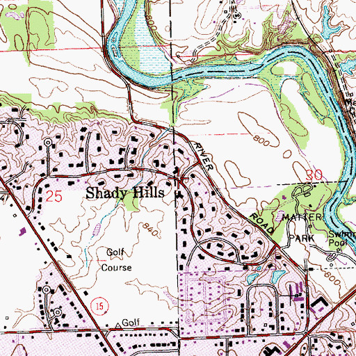 Topographic Map of Shady Hills, IN