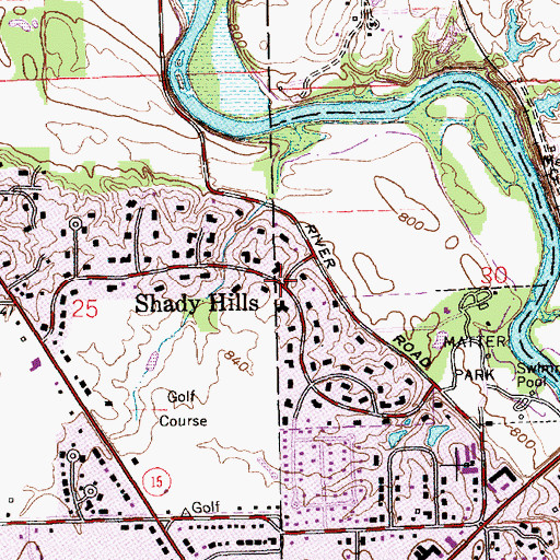 Topographic Map of Shady Hills, IN