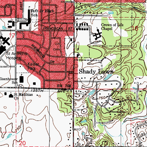 Topographic Map of Shady Lawn, IN