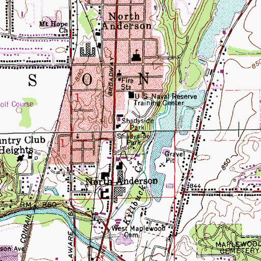 Topographic Map of Shadyside Park, IN