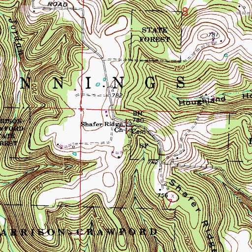 Topographic Map of Shafer Ridge Church, IN