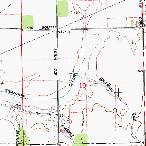 Topographic Map of Shallow Run, IN