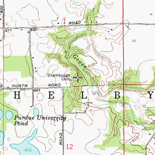 Topographic Map of Shambaugh Cemetery, IN