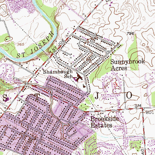 Topographic Map of Willard Shambaugh Elementary School, IN