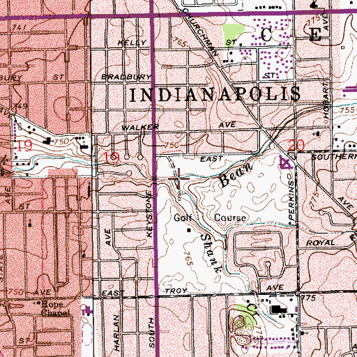 Topographic Map of Shank Creek, IN
