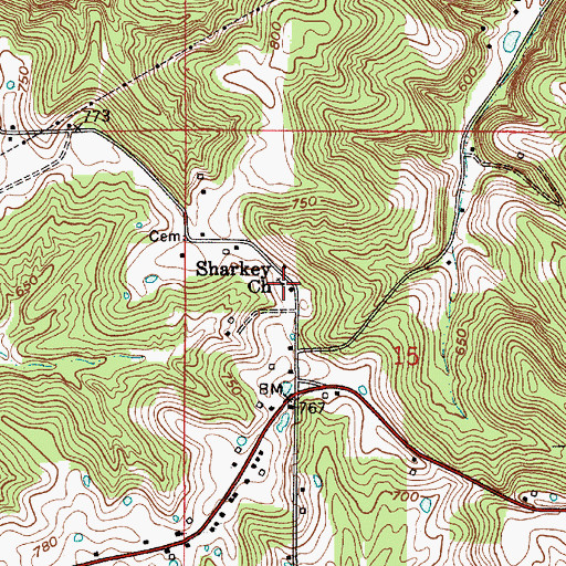Topographic Map of Sharkey Church, IN