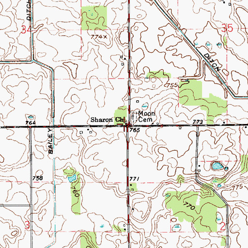 Topographic Map of Sharon Church, IN