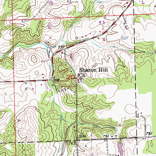 Topographic Map of Sharon Hill Church, IN
