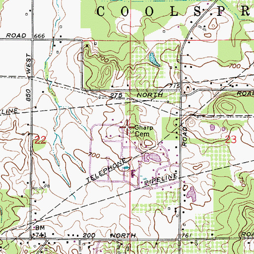 Topographic Map of Sharp Cemetery, IN