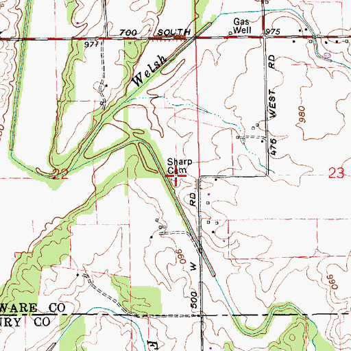 Topographic Map of Sharp Cemetery, IN