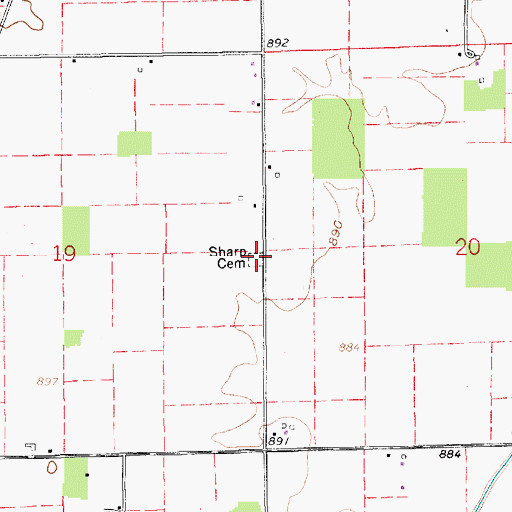 Topographic Map of Sharp Cemetery, IN