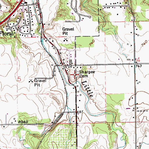 Topographic Map of Sharpee Cemetery, IN