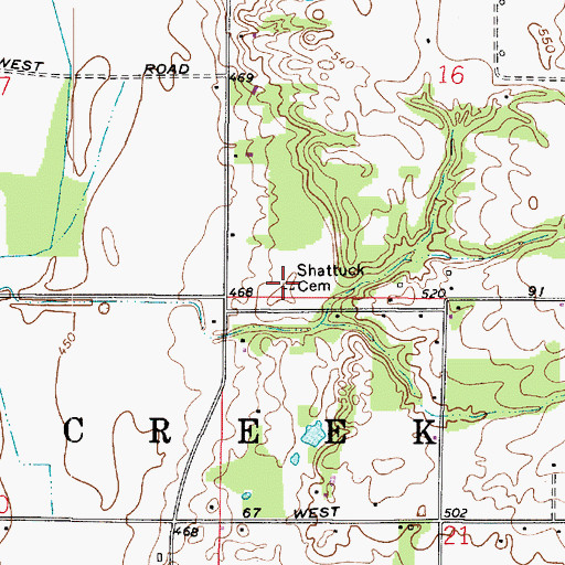 Topographic Map of Shattuck Cemetery, IN