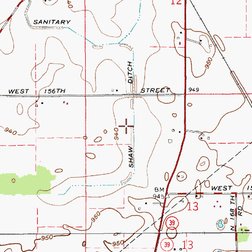 Topographic Map of Shaw Ditch, IN
