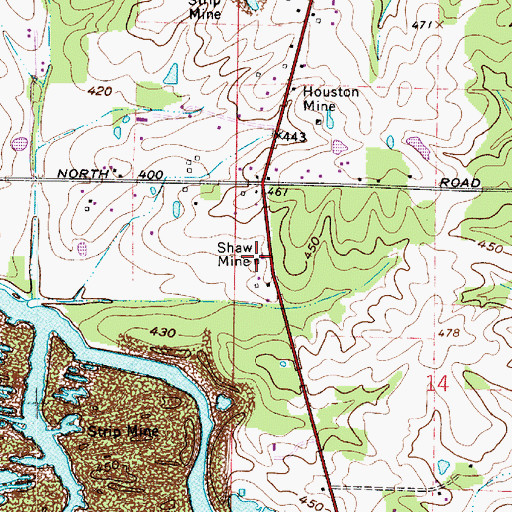 Topographic Map of Shaw Mine, IN