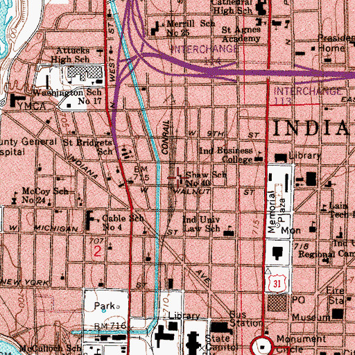 Topographic Map of Shaw School Number 40 (historical), IN