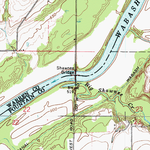 Topographic Map of Shawnee Bridge, IN