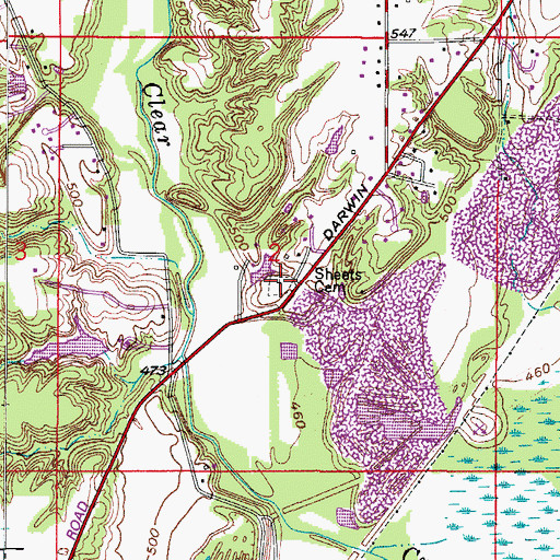 Topographic Map of Sheets Cemetery, IN