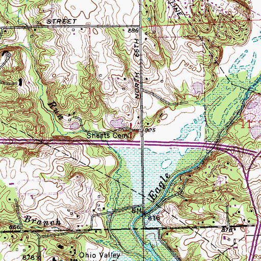 Topographic Map of Sheets Cemetery, IN