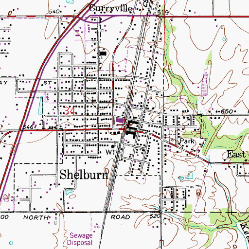 Topographic Map of Shelburn, IN
