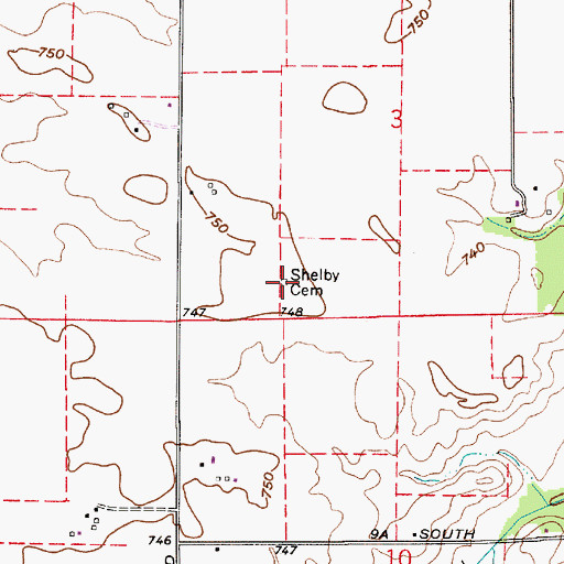 Topographic Map of Shelby Cemetery, IN
