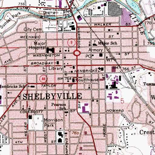 Topographic Map of Shelbyville, IN