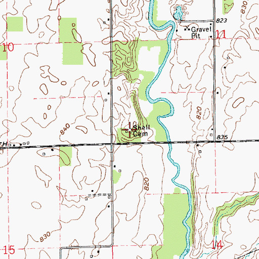 Topographic Map of Shell Cemetery, IN