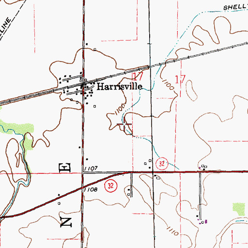 Topographic Map of Shelley Ditch, IN