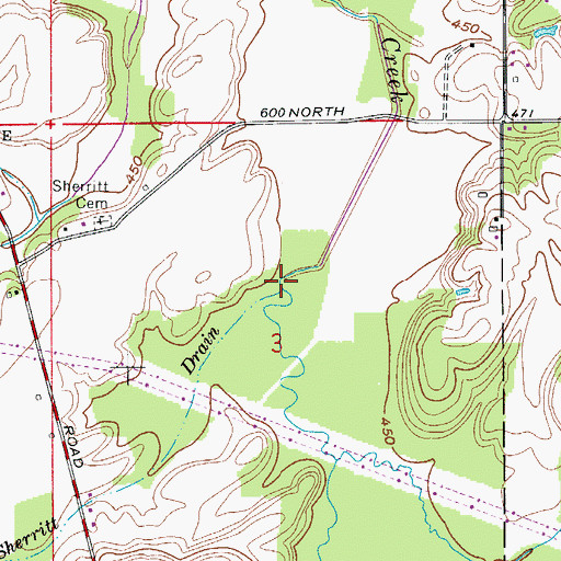 Topographic Map of Sherritt Drain, IN