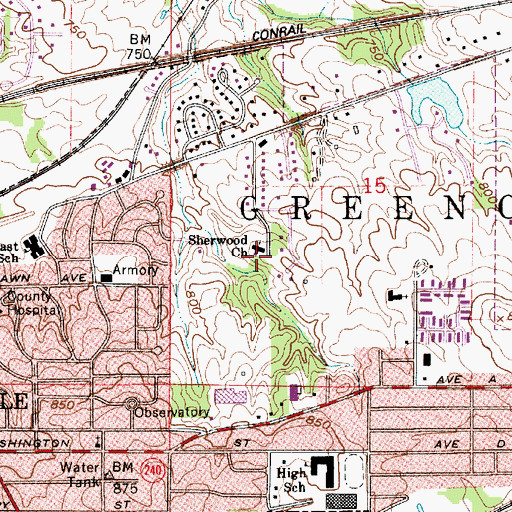 Topographic Map of Sherwood Church, IN