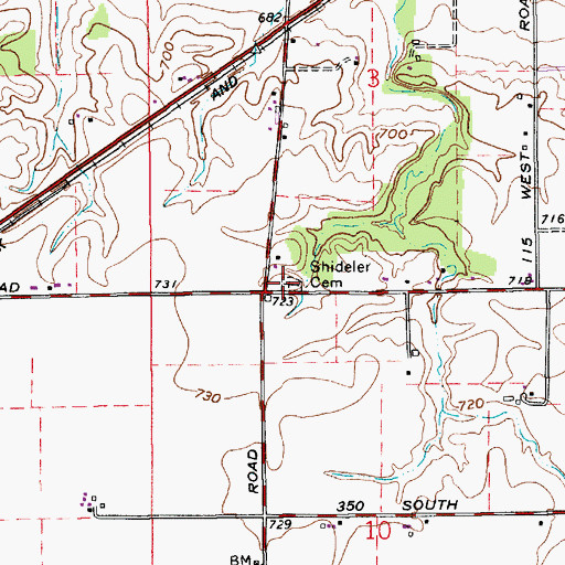 Topographic Map of Shideler Cemetery, IN