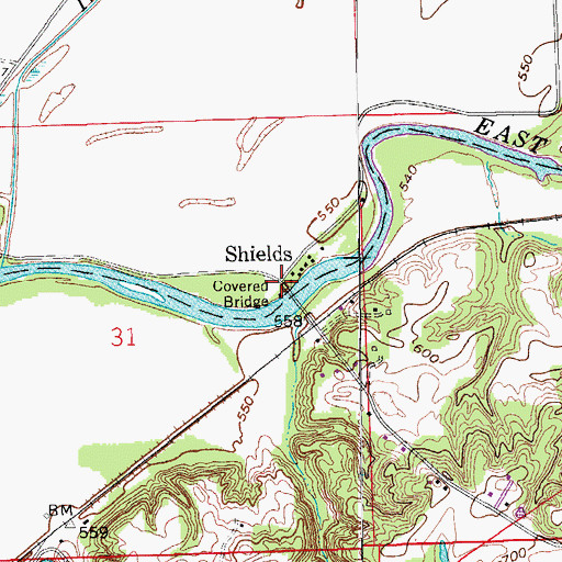 Topographic Map of Shields, IN