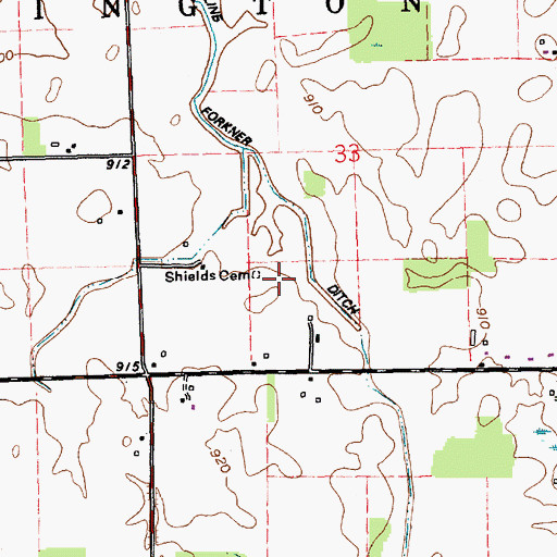 Topographic Map of Shields Cemetery, IN