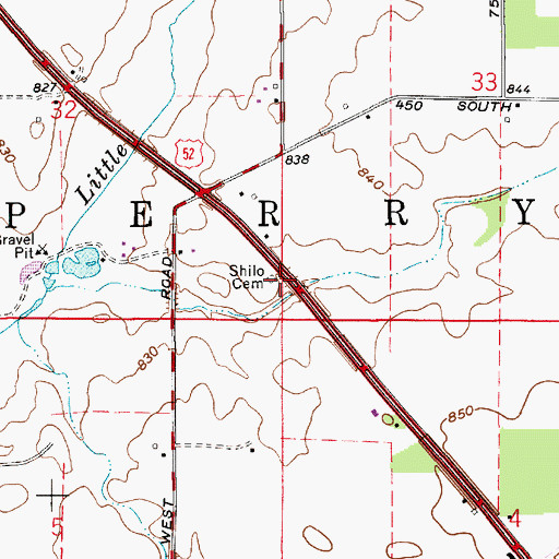Topographic Map of Shiloh Cemetery, IN