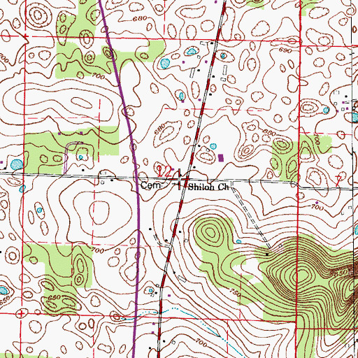 Topographic Map of Shiloh Church, IN