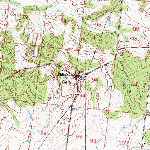 Topographic Map of Shiloh Church, IN