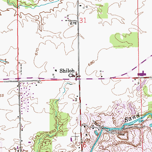 Topographic Map of Shiloh Church, IN