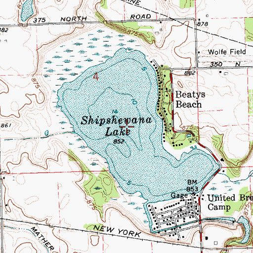 Topographic Map of Shipshewana Lake, IN