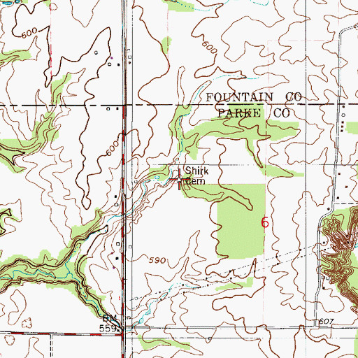 Topographic Map of Shirk Cemetery, IN